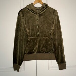 Calvin Klein Army Green Velvet Button Up Hoodie